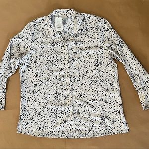 Satin Cream & black Button Up Long Sleeve Soft White Blouse -dress shirt M NWT